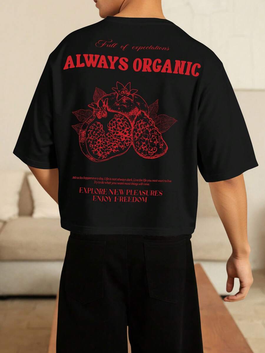 STEELVANCE 男士夏季标语和石榴印花宽松休闲短袖T恤