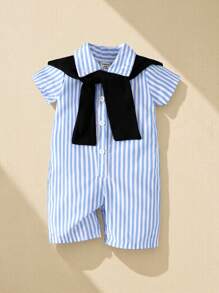 Souflis Souflis 嬰兒男童夏季休閒條紋爬服連披肩