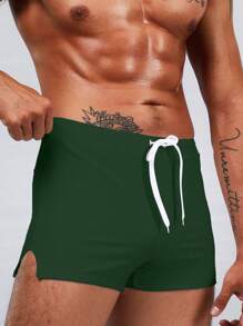 Manfinity KASUA Men's Solid Color Casual Swim Trunks Green Swim Trunks Men Bathing Suit Trunks - Army Green - View 4