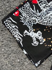 青少年男孩休闲舒适百搭短裤，带有龙印花图案，适合通勤、上学、日常休闲、户外活动、运动、街头时尚