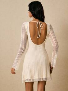 Poéselle Women's Dresses Backless Tie Dresses Lace Dresses Apricot Dresses Elegant Women's Short Dresses Women Contrast Lace Round Neck Long Sleeve Mini Dress Elegant Fall Dresses For Women  Fall Wedding Guest Dress Winter Dress Fall Clothes For Women Fall Dresses For Women Winter Clothes Winter Outfits For Women Winter Clothes Women Homecoming Dress Wedding Guest Dress Women Y2k Clothes Old Money Dress Old Money Outfits Women