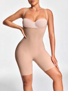 SHAPORA Women's Solid Color Spaghetti Strap Bodysuit With Open Back, Sleeveless, Form-Fitting, Summer - Mocha Brown - View 5