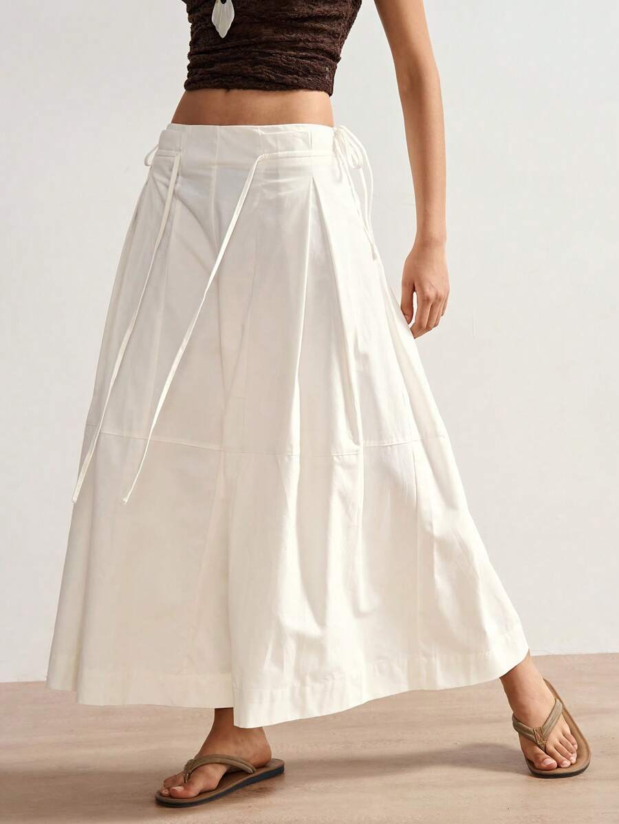 Bohemela Women's Casual, Loose Waist Drawstring Solid Color Wide Leg Pants, Suitable For Spring, Summer And Autumn - White - View 1