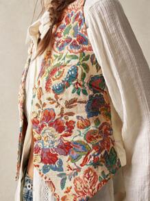 Bohemela Floral Jacquard Casual Vest Jacket Boho Vacation Retro Braid In Fall/Winter