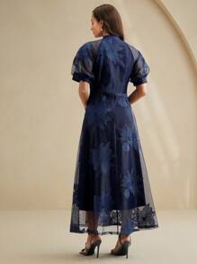 Anewsta Vestido elegante com manga bufante bordado casual para férias feminino