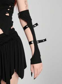 ROMWE Grunge Punk 1 Pair Y2K Style Fingerless Gloves, Punk Design, Suitable For Performance, Dancing, KPOP - Multicolor - View 1