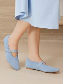 MOTF PREMIUM ZAPATOS PLANOS CON PUNTERA CUADRADA Y HEBILLA - Azul - Ver 6