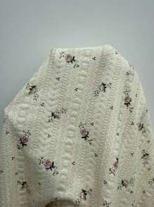 CottageSlumber Ditsy Floral Knit Fitted Women's Pajamas Set Floral Pajama Set Two Piece Summer Set Bountiful Floral Splendor  Cozy And Elegant Details - Beige - View 7