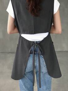 FRIFUL Blusa casual sin mangas con cuello redondo, cintura ceñida, cremallera trasera y espalda descubierta, color gris oscuro sólido, para negocios, graduación y vacaciones - Gris Oscuro - Ver 4