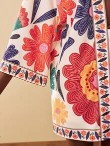 Travachic 波西米亚风印花长款衬衫，落肩袖设计，适合新年、婚礼宾客、优雅毕业典礼、休闲场合和秋季穿着。 - 彩色 - 查看 7