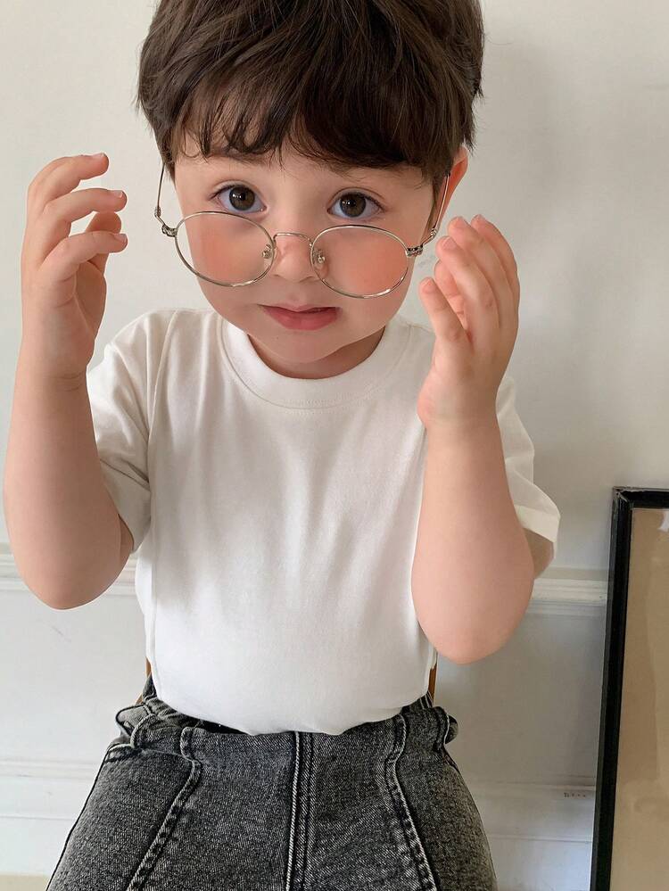 Infant & Toddler Boys' Summer Round Neck Solid Color Casual Short Sleeve Top