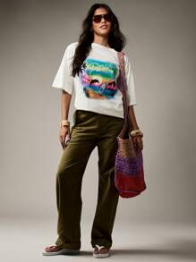 MISSGUIDED Wide Leg Cargo Utility Pants With Front Pockets High Waisted Casual Work Autumn Winter Trousers Barrel Cut Relaxed Fit - Army Green - View 4