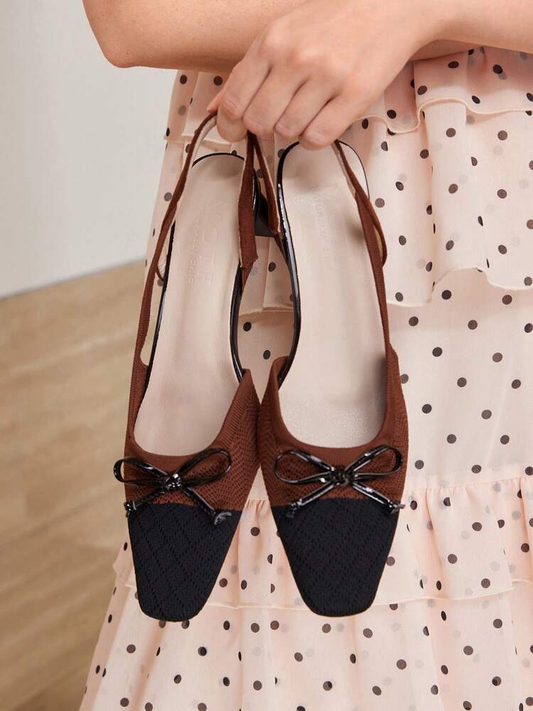 COLORBLOCK BOW DECOR SLINGBACKS PUMPS