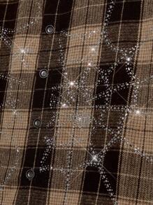 NEON BLANC Camisa de manga corta tejida de estilo callejero para hombres con estampado a cuadros y diseño de tela de araña de - Café integral - Ver 5