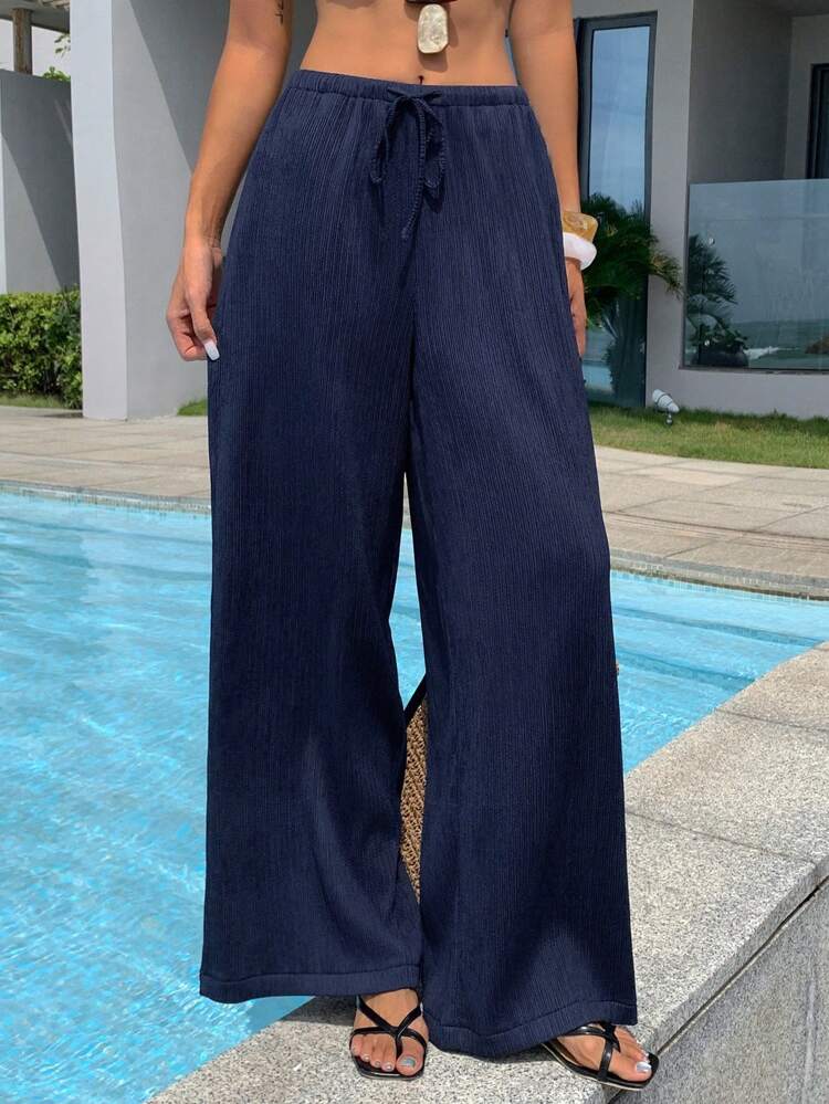 Women's Wide Leg Textured Beach Pants, Spring/Summer