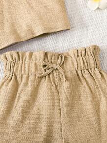 青少年女孩纯色针织套头无袖上衣和针织休闲短裤两件套