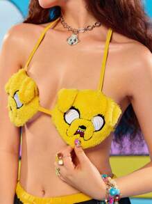 Adventure Time X ROMWE ملابس علوية كروب أملس مطرز بتصميم كلب على طراز Y2K، صيفي