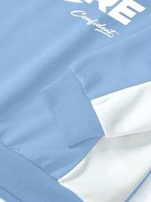 Manfinity Roghcode Men's Letter Print Round Neck Raglan Long Sleeve Pullover Light Blue Sweatshirt Streetwear 90s Style Sweatshirt, Men's Casual Sweatshirt, Graphic Sweatshirt , Fall