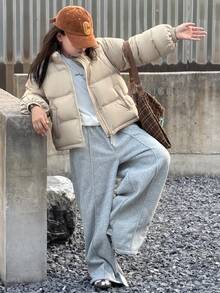 DAZY Tween Boys Winter Stand Collar Pockets Zip Padded Coat - Light Grey - View 3