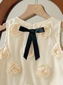 SHEIN Little Byeori Young Girl Loose Casual Bowknot Decor 3D Floral Fabric Dress - White - View 7