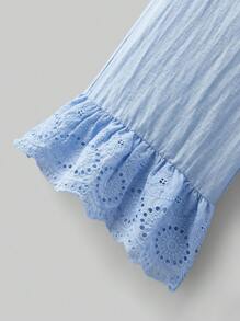 Ontre 2 pezzi/set Top e pantaloni coordinati per ragazze pre-adolescenti con dettagli in pizzo - Blu - Visualizzare 7