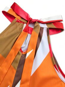 SOLERSUN Plus Size Women's Spring And Summer Loose Casual Printed Sleeveless Back Neck Tie Drawstring A-Line Dress, Summer Dress, Beach Vacation Long Dress (With Side Pockets) - Orange - View 8