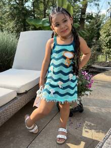 SHEIN 女童渐变色荷叶边下摆钩针水母连衣裙 - 彩色 - 查看 5