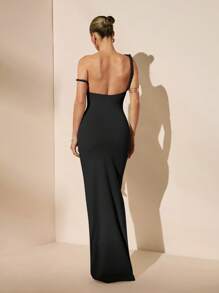 SHEIN BAE Solid White Sexy Backless Twisted Tie Maxi Dress For Women, Elegant Vacation Dress, Bridesmaid Dress, Birthday Party Dress, Back To School & Graduation Dress, Spring/Summer,Fall Wedding Guest Dress - Black - View 7