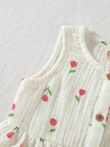 Cozy Pixies 女宝宝夏季休闲碎花无袖荷叶边下摆衬衫和宽松阔腿裤套装 - 白色 - 查看 3