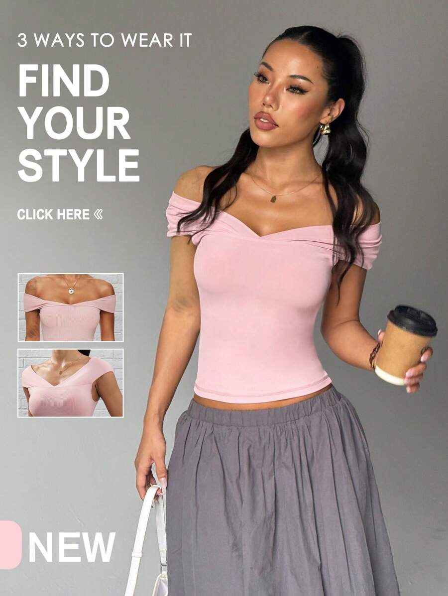 Easithlete 女士运动 T 恤，罗纹针织弹力休闲上衣，适合网球、高尔夫、户外训练，时尚舒适合身衬衫 - 粉色 - 查看 1