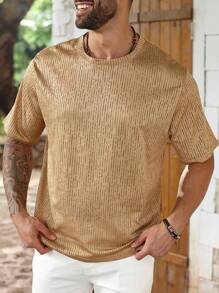 ResortEase 大码男士纯色圆领短袖休闲宽松T恤，夏季