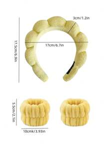 Diadema, muñequera y bandana de esponja para el cuidado de la piel, absorción de humedad para yoga, running y limpieza facial. Accesorios de moda neutros para gimnasia, cuidado personal y ejercicio. - Amarillo - Ver 4