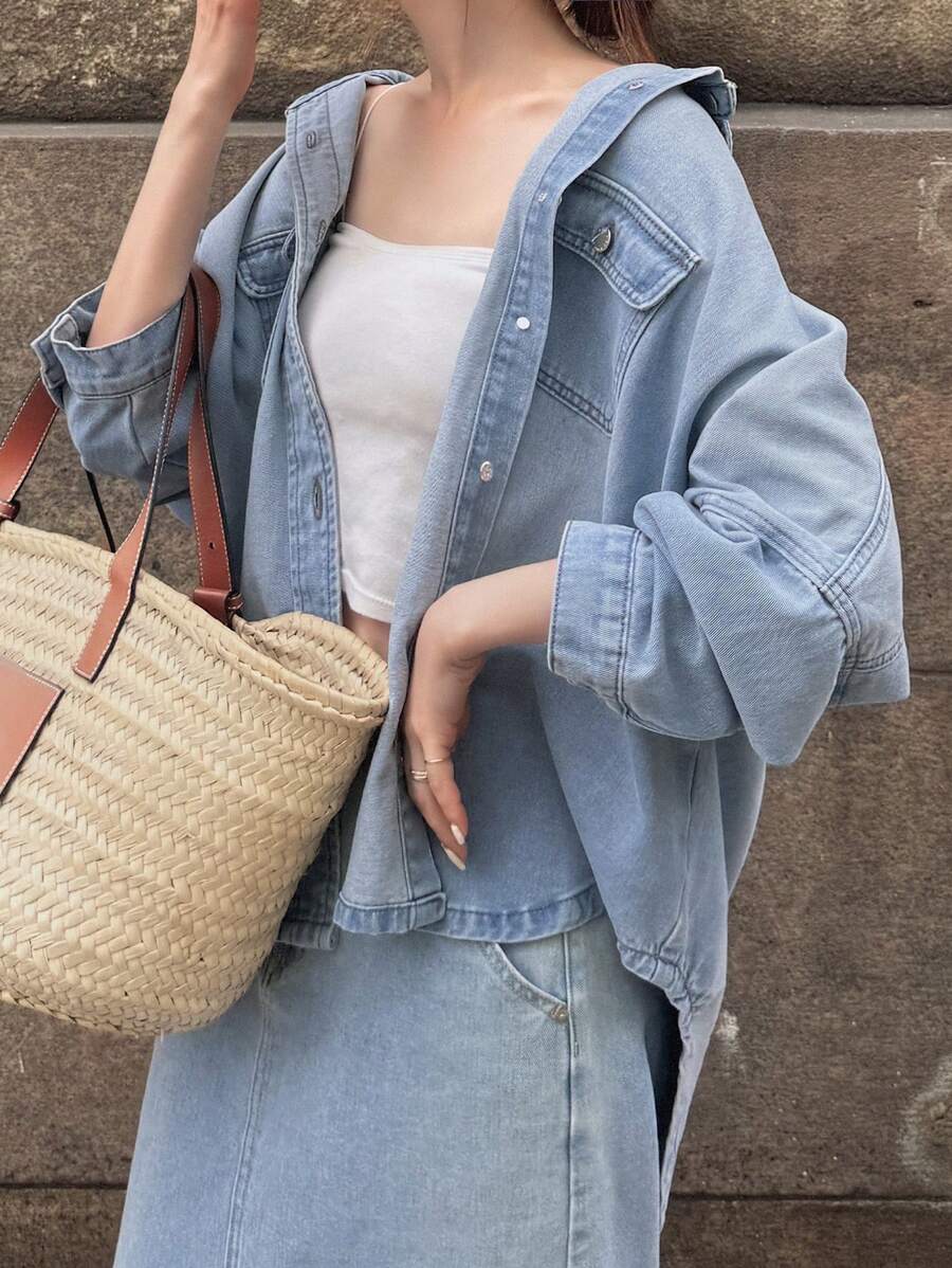 FRIFUL Women's Long Sleeve Single-Breasted Pocket Loose Casual Denim Shirt Jean Shirt Women Denim Tops Jean Tops Denim Shirt Women Jean Shirts For Women,Jeans Jacket,Fall Women Clothes