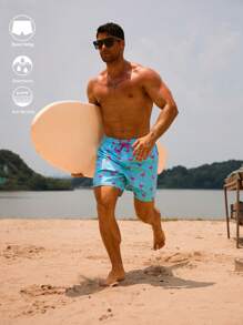 Surfspeed Men's Flamingo Print Drawstring Waist Beach Shorts - Multicolor - View 1