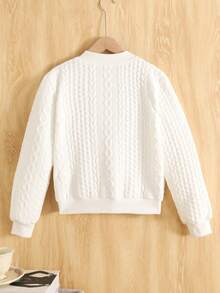 SHEIN 秋冬款青少年女孩休闲时尚麻花针织提花圆领拉链棒球夹克外套