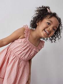 Maija Kids Maija Kids Young Girl Polka Dot Fabric Cap Sleeve Cinched Waist Dress - Pink - View 5