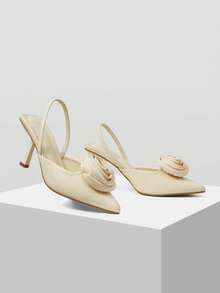 MOTF PREMIUM STEREO FLORAL POINTED TOE HIGH HEEL PUMPS - Beige - View 4