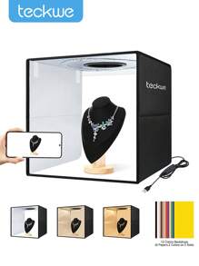 Teckwe Small Studio LED Product Photo Shooting Lightbox, Tabletop Photography Backdrop Lighting Box, Jewelry Lighting, Foldable Soft Light Tent