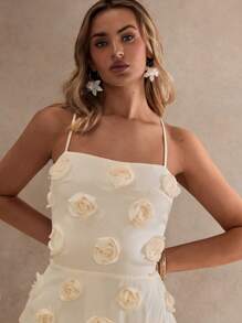 Glamine 女士露背可调节肩带浪漫刺绣花卉连衣裙 - 香檳色 - 查看 6