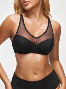 SHAPORA Minimalist Sheer Wireless Lingerie Bralette, Black