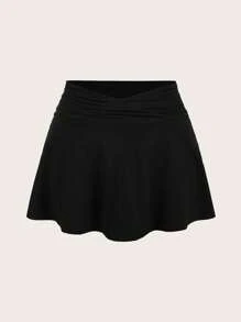 SHEIN BASICS Fustă casual tricotată în culori solide pentru femei, mărime plus, cu model ruched