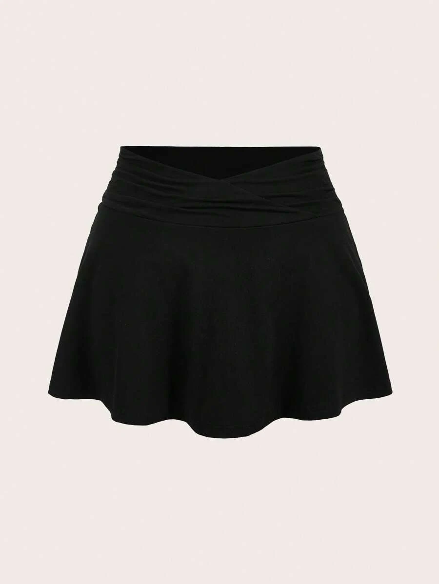 SHEIN BASICS Fustă casual tricotată în culori solide pentru femei, mărime plus, cu model ruched