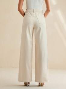 Anewsta Women's Elegant Embroidered Lace Hollow Out White Straight Leg Jeans, Suitable For Valentine's Day, Women's Day, Mother's Day - Mustard Yellow - View 2