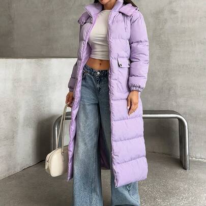 Cappotto lungo imbottito, giacca invernale con cappuccio, piumino caldo, stile street, con chiusura lampo, dettaglio tasche