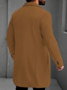 Manfinity Homme 男士纯色翻领长袖单排扣休闲大衣男士外套男士冬季外套棕色外套驼色外套。送给男朋友或丈夫的绝佳礼物。 - 摩卡棕 - 查看 2