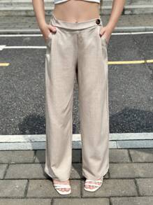 SHEIN Quần kaki thường ngày cho bé gái tuổi teen, Thời trang đi làm trở lại trường - Màu Khaki - Xem 3