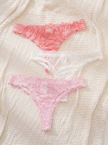 PetitDoll 3pcs Women's Minimalist Sexy Lace Thong Panties - Multicolor - View 2