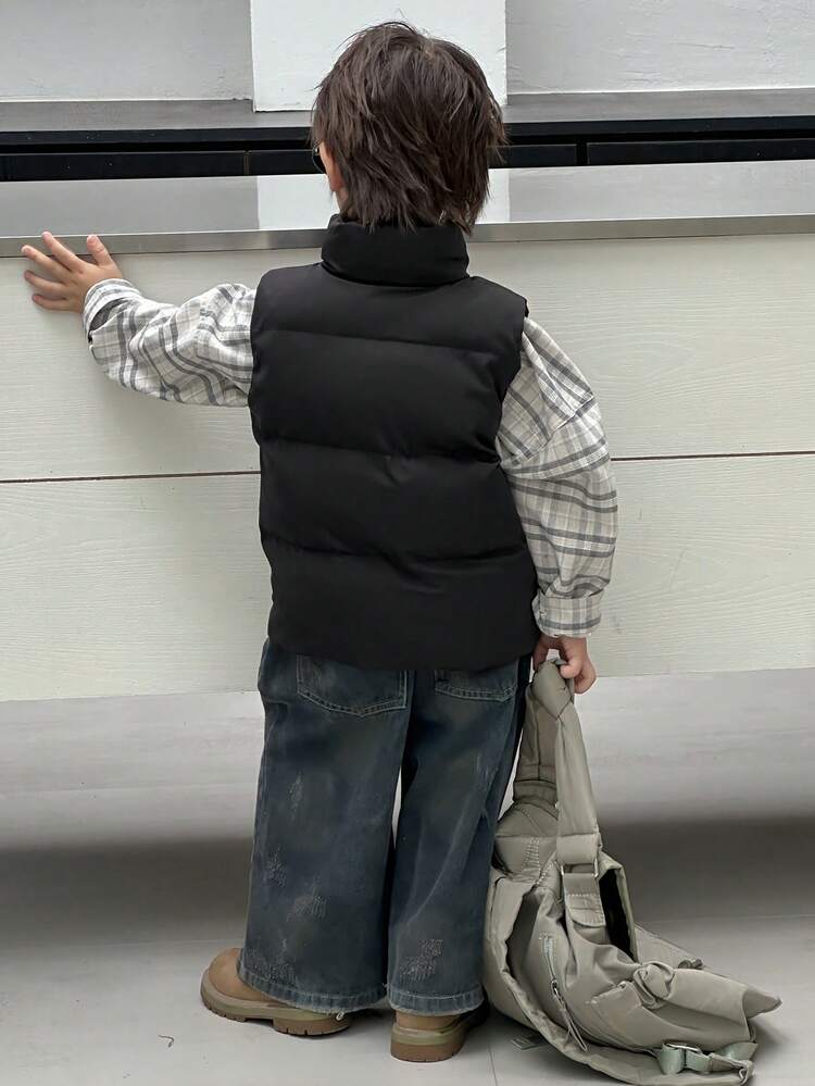 Young Boys Casual Solid Color Street Style Padded Vest Winter