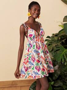 Travachic 女士度假编织花卉 V 领无袖迷你连衣裙、女士夏季服装、沙滩装、春夏装、复活节、节日服装、女士沙滩装、春假、女士度假服装、女士音乐会服装、波西米亚风、波西米亚风、音乐节、热带度假女装、浪漫 - 杏色 - 查看 6