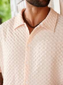 ResortEase Herren Große Größen Set aus einfarbigem Kurzarm-Hemd mit Einzelknopfleiste und Shorts - Khaki - Übersicht 2